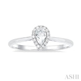 5x3 MM Pear Shape White Topaz and 1/20 Ctw Single Cut Diamond Halo Semi-Precious Ring in 14K White Gold